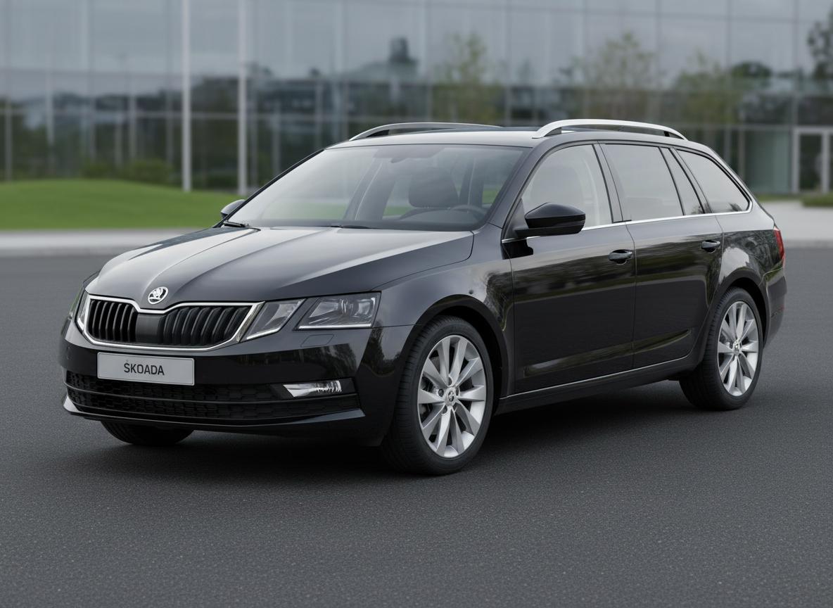 Black 2019 Škoda Octavia estate - the car for private Oradea airport transfers, Climatronic AC, automatic transmission, spacious boot for 4 passengers